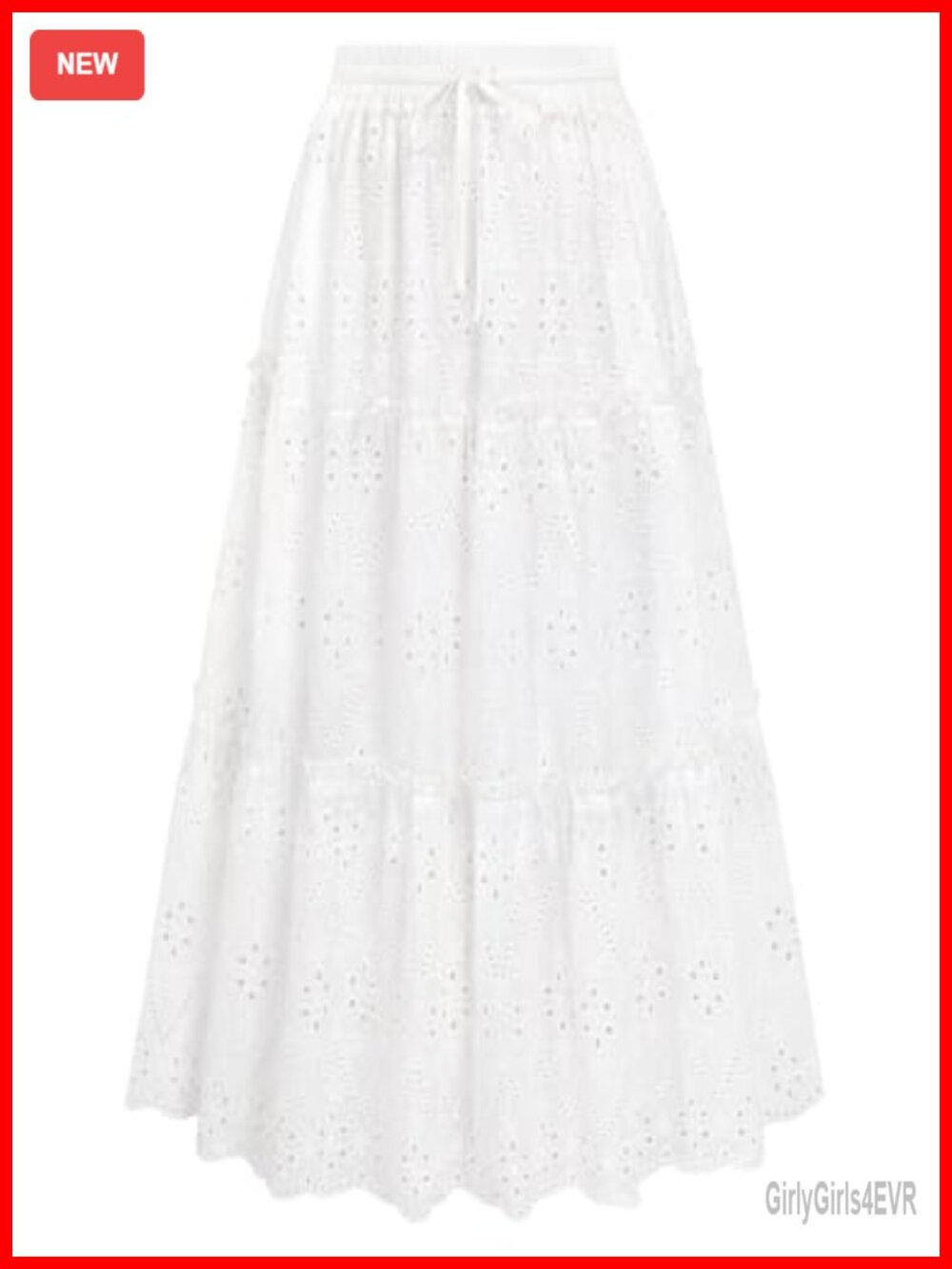 HUSKARY Maxi Skirt Boho Tiered Ruffle Eyelet Embroidery Long Skirt